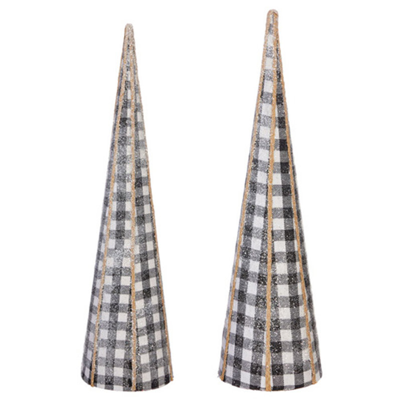 24" Checked Cone Tree Set Of 2