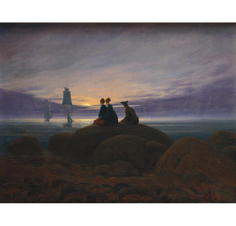 "Lever de lune au-dessus de la mer" par Caspar David Frederick - Art mural sur toile tendue avec châssis, H 48 po x l 33 po