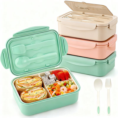 Bento Lunch Boxes, 1100 Ml With Utensils 3 Pack (Multicolor)