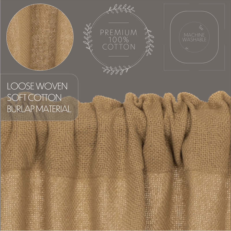 Natural Tan Burlap Farmhouse Rod Pocket Valance 16x60