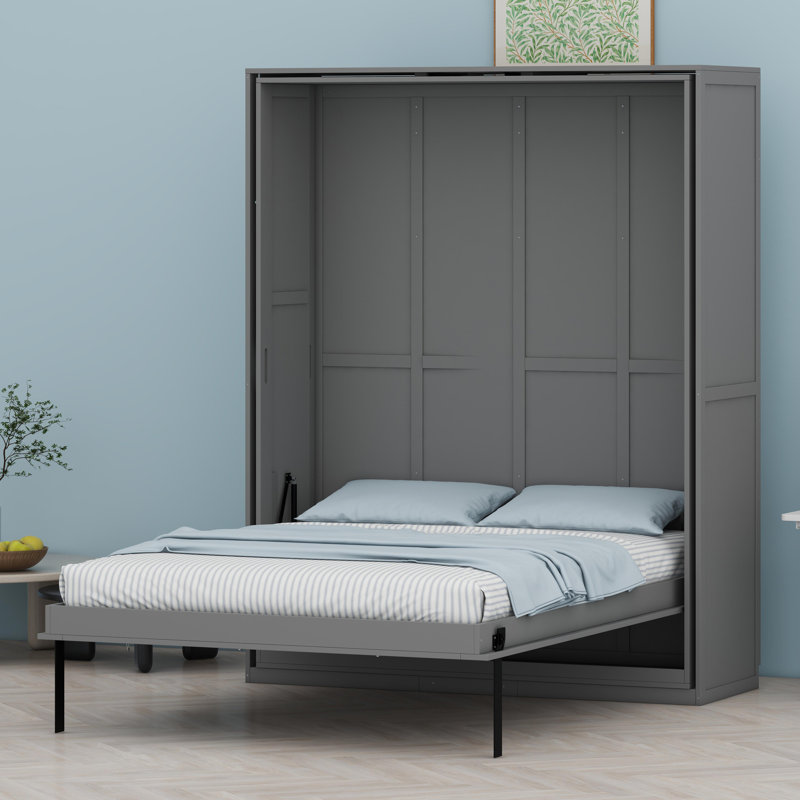 Lit escamotable peu encombrant avec rangement dissimulé intégré pour une vie compacte, Gris