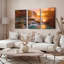 «Waterfall Landscape Sunset», ensemble de 3 reproductions d'art sur toile tendues-126321358