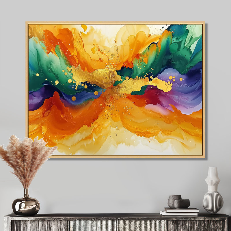 Danse chromatique de l'encre de marbre subtile I - Abstrait moderne, autre art mural, H 24 po x l 32 po, Cadre flottant