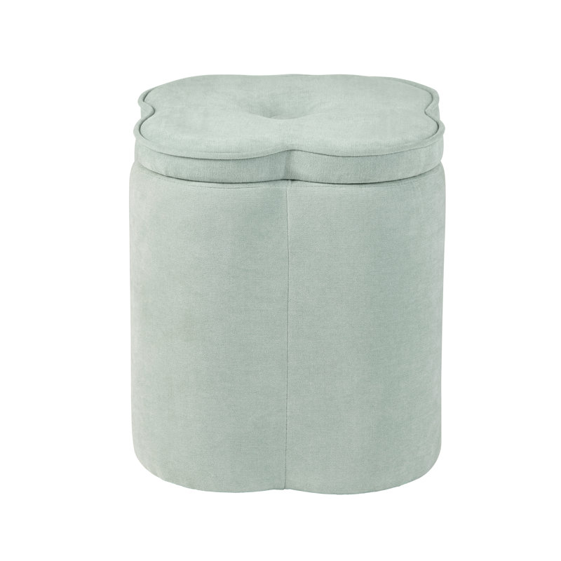 Chenille Flower Ottoman W/ Storage, Light Blue