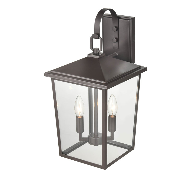 Powder Coated Bronze 18" Outdoor Wall Lantern with Glass Panels