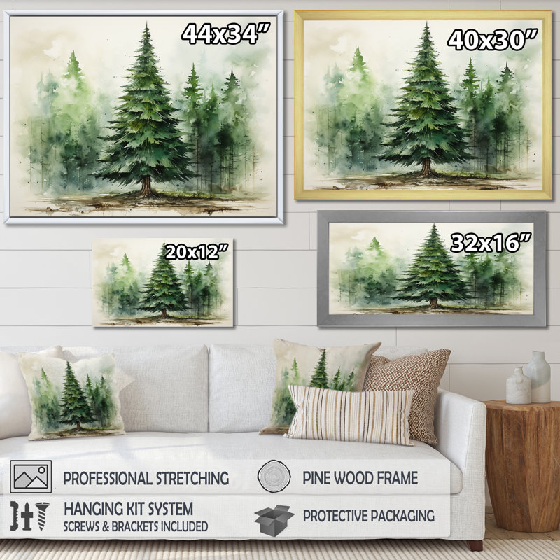 Minimalisme, pin, forêt I - pin, art mural, H 12 po x l 20 po x P 1 po, Cadre doré à coins fermés