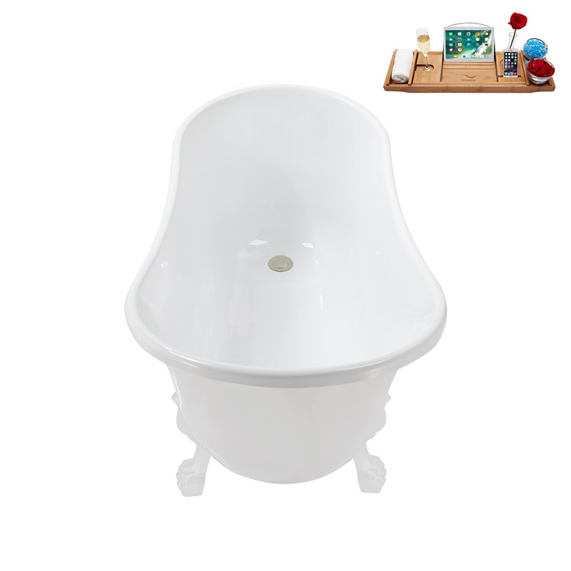 51.2'' x 25.6'' Soaking Acrylic Bathtub, Glossy White, Brushed Nickel