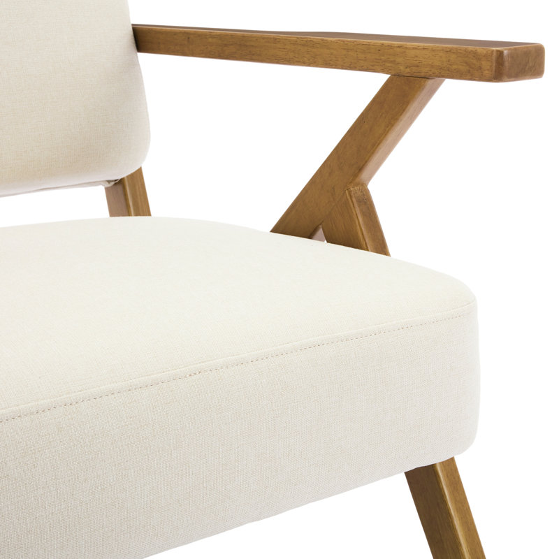 Bernisha Upholstered Linen Blend Accent Chair with Wooden Legs, Beige Linen
