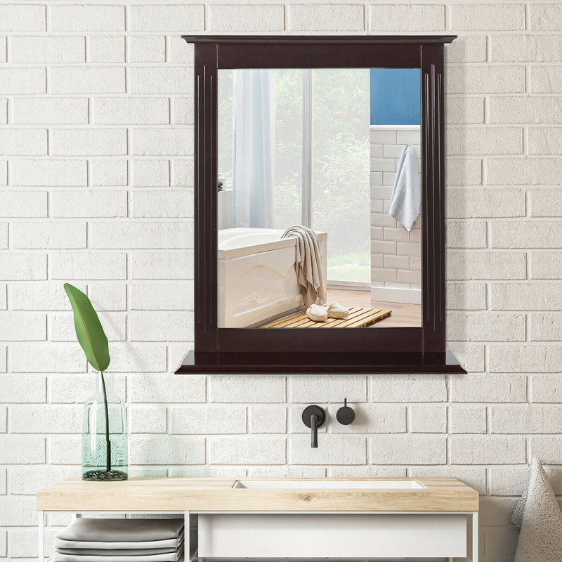 Winston Porter Bathroom Wall-mounted Mirror W/shelf Vanity Makeup Mirror Multipurpose, Brown