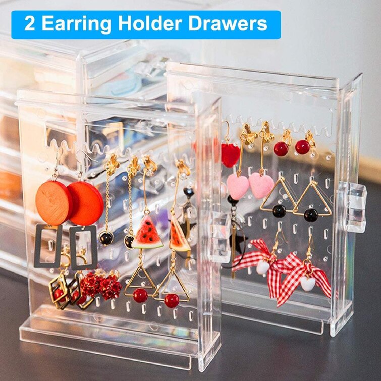 Mercer41 Acrylic Jewelry Organizer Box, Clear Earring Holder Jewelry Hanging Boxes with 4 Velvet Drawers for Earrings Ring Necklace Bracelet Display Case Gift