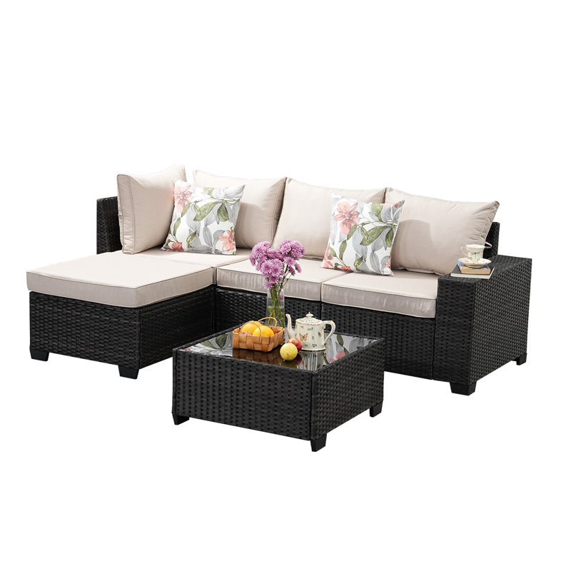 Ensemble de conversation d'extérieur pour 5 personnes avec coussins Schuman, Beige