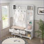 Portemanteau avec banc, MDF blanc et portemanteau en métal avec tablettes de rangement Panneau perforé bricolage | Blanc | Bois aggloméré + métal-1359295774