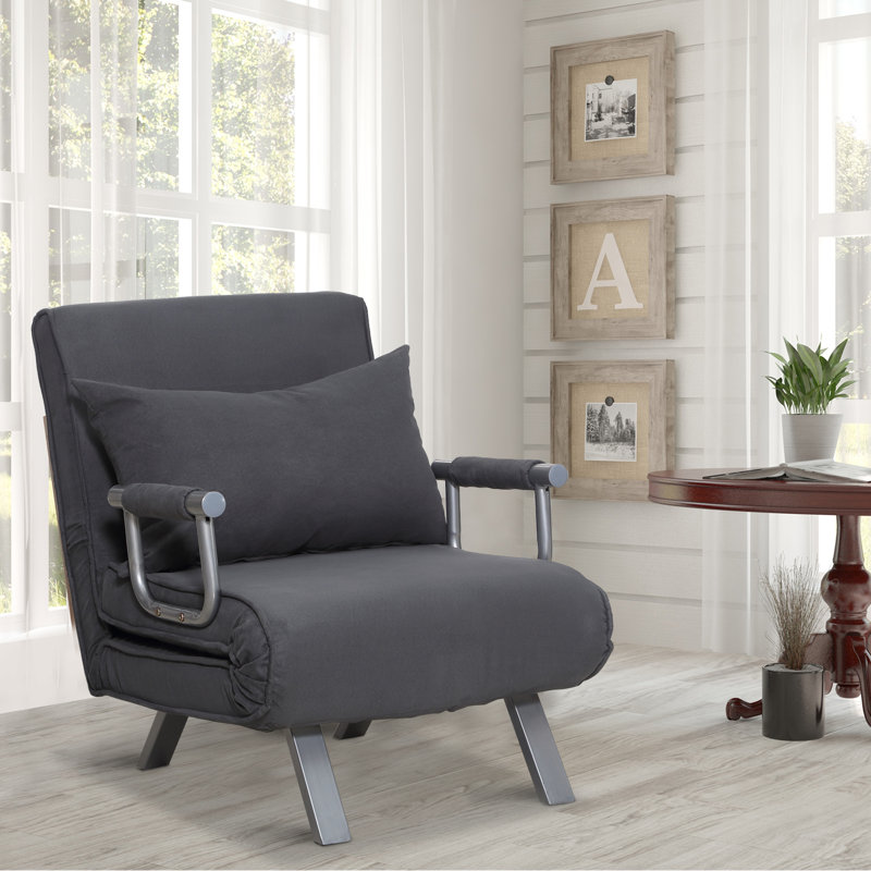 Fauteuil individuel de type futon de 25,6 po de largeur avec dossier ferme Longoria, Gris foncé / lin