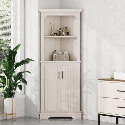 Grande armoire d'angle avec portes pour le salon, la salle de bain, la salle à manger ou la cuisine, beige