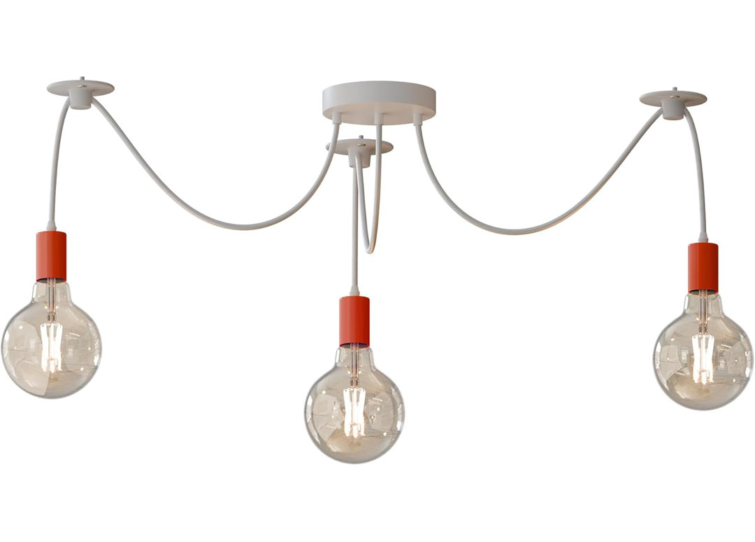 3-Head Spider Pendant Light – Adjustable DIY Ceiling Chandelier with E27 Lamp Holders Modern White Cable Multi-Arm Hanging Light for Living Room, Kitc