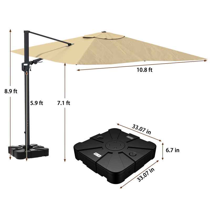Parasol en porte-à-faux carré Cheetara, Brun clair