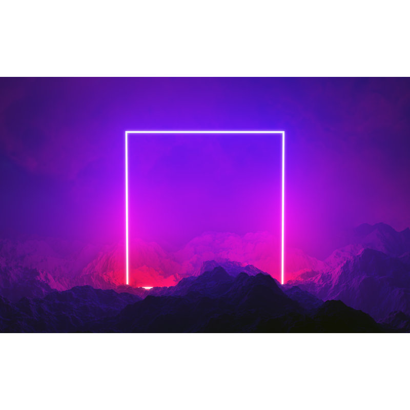 Neon Light Frame Glowing In Rocks. Energy Square, Show, 30cm H x 46cm W x 3.8cm D