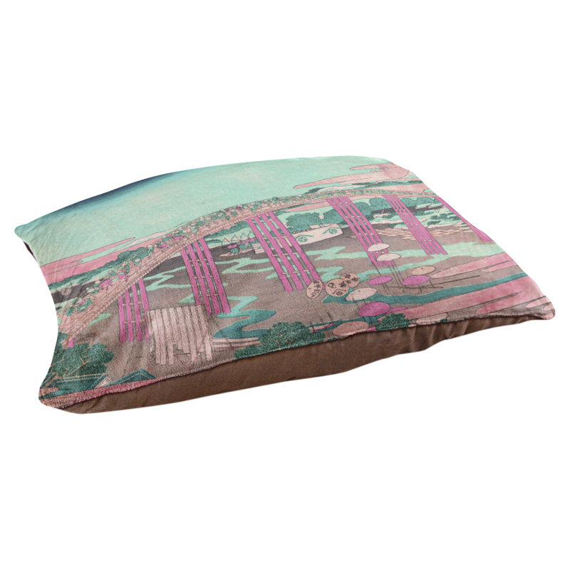 Coussin de conception japonaise bridge Burkart, L 19,5 po x l 29,5 po, Rose / bleu sarcelle / brun foncé