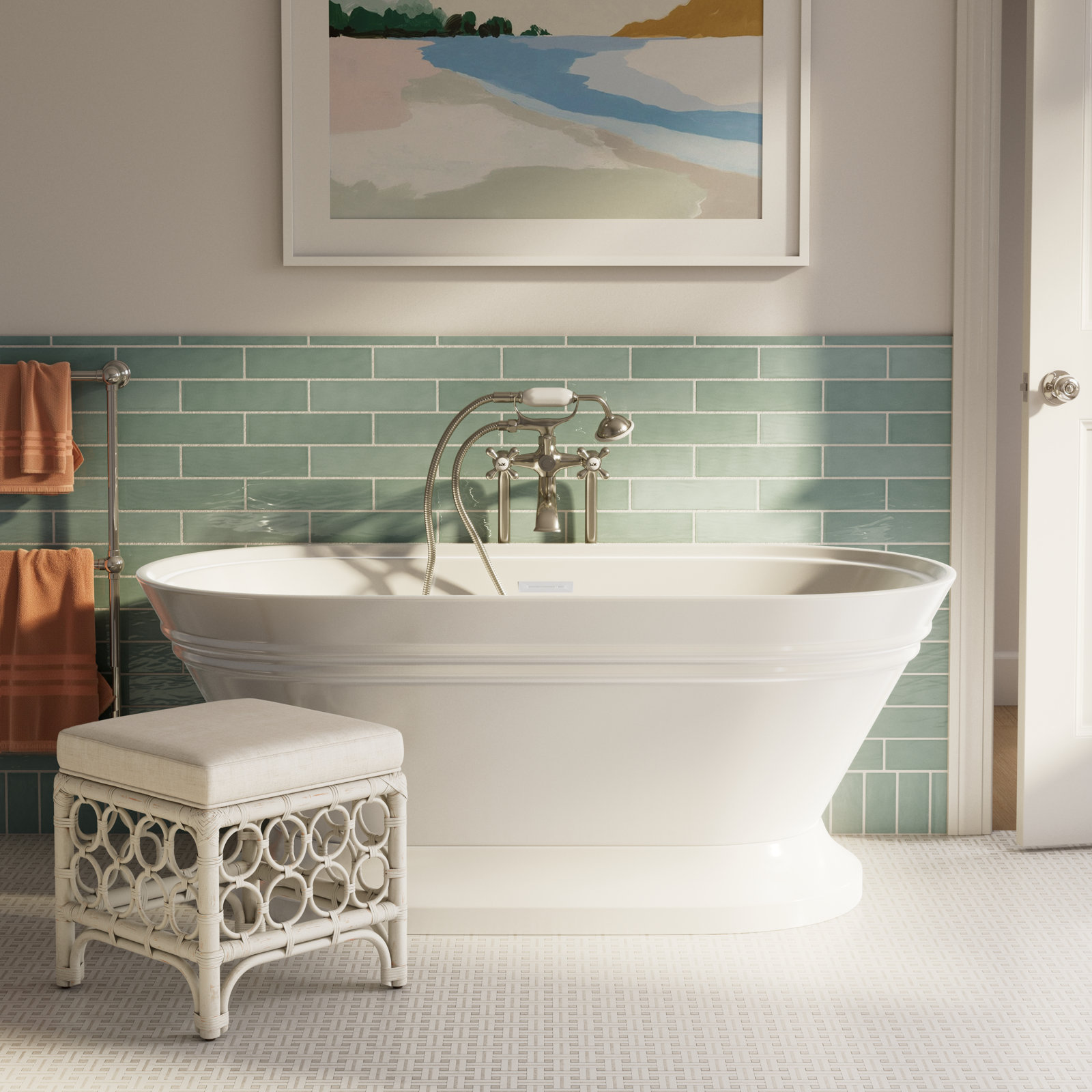 Kingston Freestanding Tub Faucet with Supply Line, Brushed Nickel