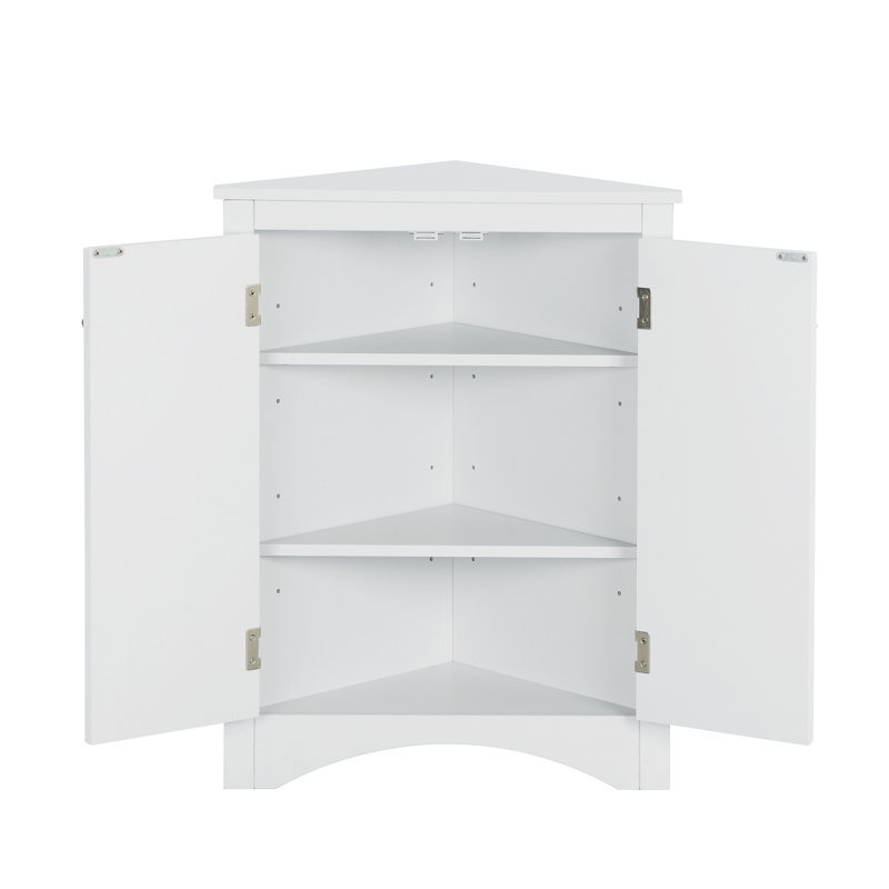 Delyra Modern Triangle Corner Cabinet With Adjustable Shelves And Moisture-Proof MDF, White, 31.5" H x 12.87" W x 23.5" D
