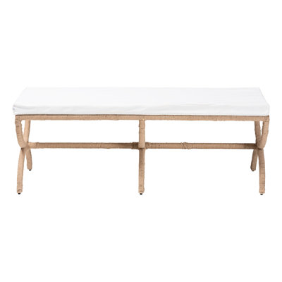 Banc décoratif, extérieur en jute tissé, structure en métal, largeur de 52,81 po, poids de 30,68 lb, brun, coussin amovible rembourré de mousse, pieds pour plus de stabilité, hauteur de 19,14 po, profondeur de 19,94 po, ensemble entièrement assemblé