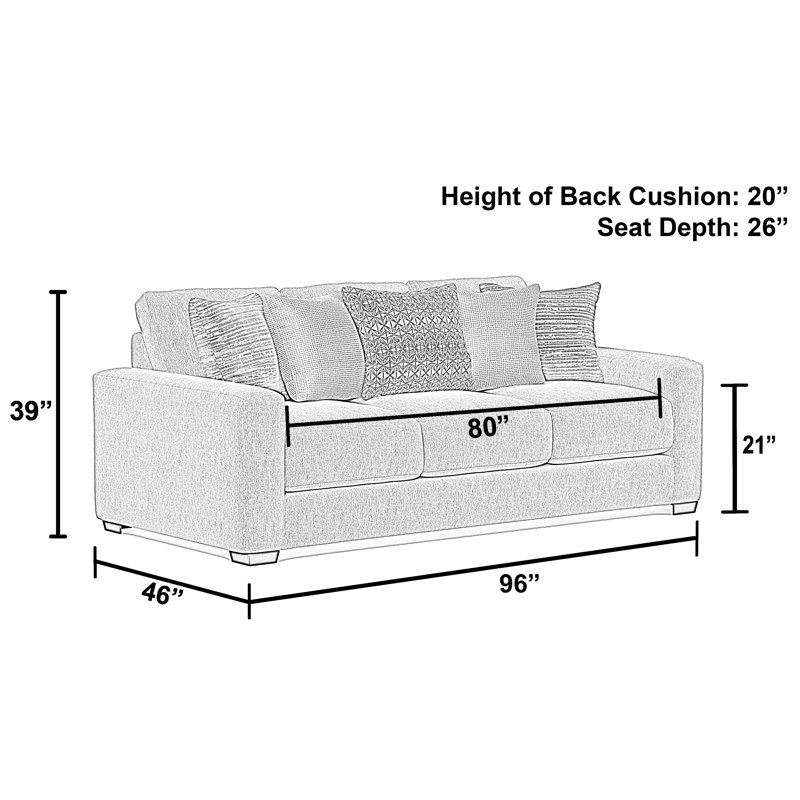 Canapé rembourré 94 po Mornimont avec sièges confortables et 5 coussins décoratifs inclus, 100 % polyester beige
