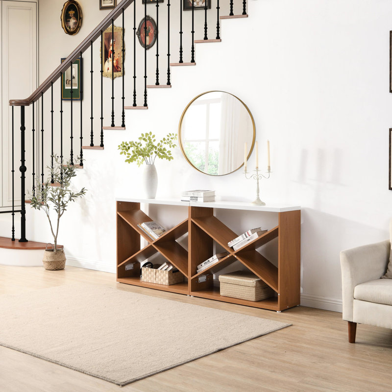 Console avec rangement, 70,36 po, blanc, en forme de X détachable pour le salon, l'entrée, le couloir de bureau, le vestibule
