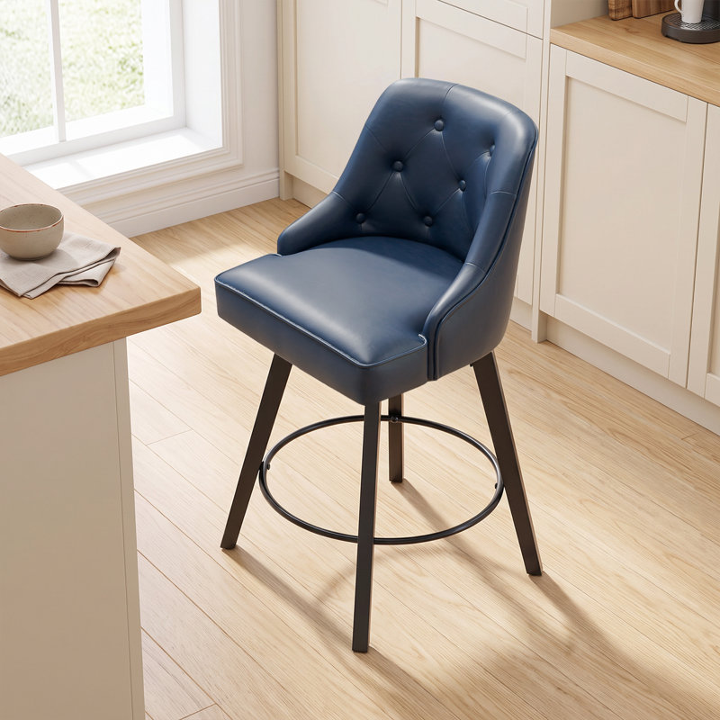 Élégant tabouret de bar pivotant à 360 ° en similicuir au design élégant avec coussin moelleux et structure robuste, Bleu, 1