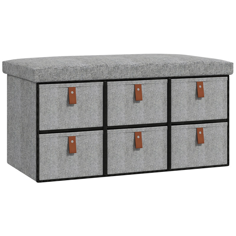 Anastos Polyester Upholstered Storage Bench, Light Grey/Brown