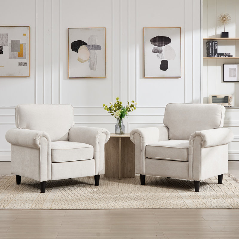 Ensemble de 2 chaises d'appoint rembourrées en tissu, Beige