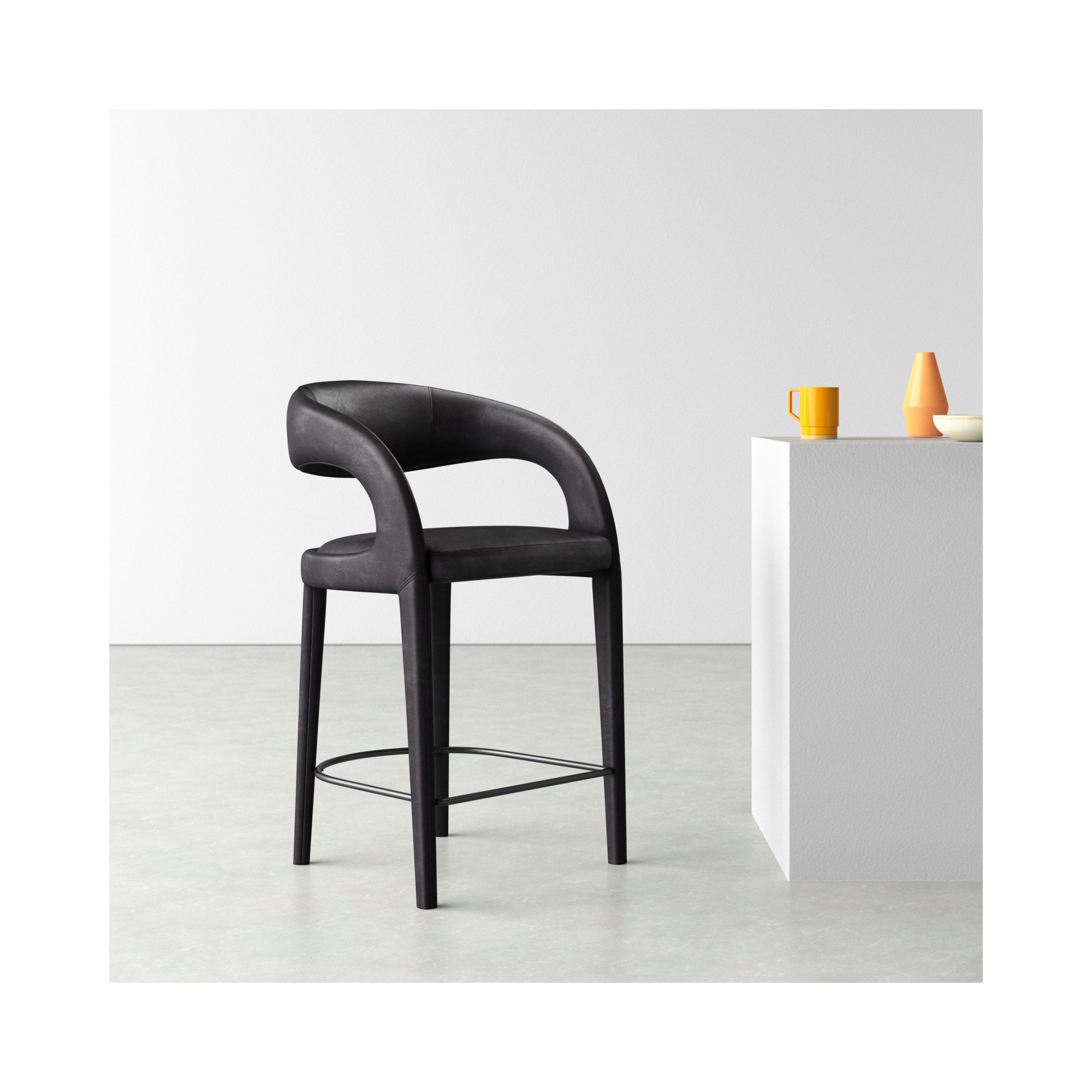 Geoffrey Counter & Bar Stool, Counter Stool (26.57" Seat Height), Sonoma Black/Genuine Leather