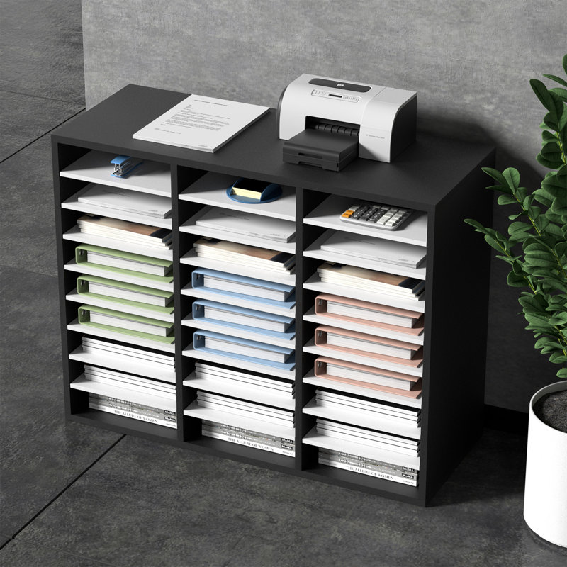 Organisateur de livres 27 compartiments, tablettes réglables, Noir / blanc