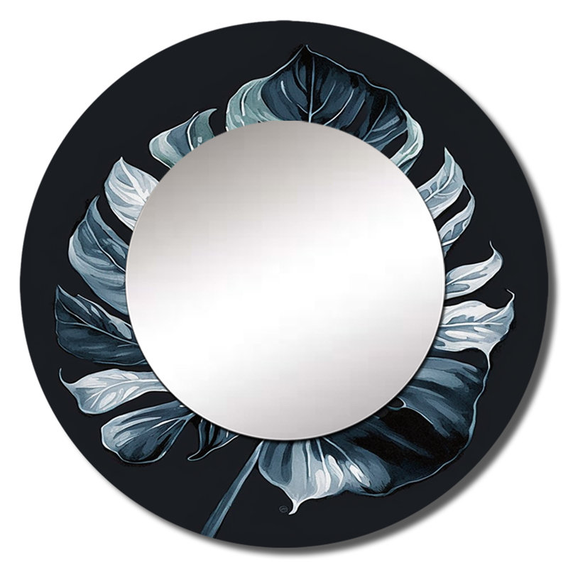 Raejon Philodendron Leaf III - miroir décoratif floral, miroir mural rond vert, impression d'art en métal, 29 po x 29 po