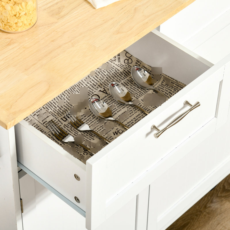 41" Rolling Kitchen Island, White - Drawers & Spacious Shelves Mobile With