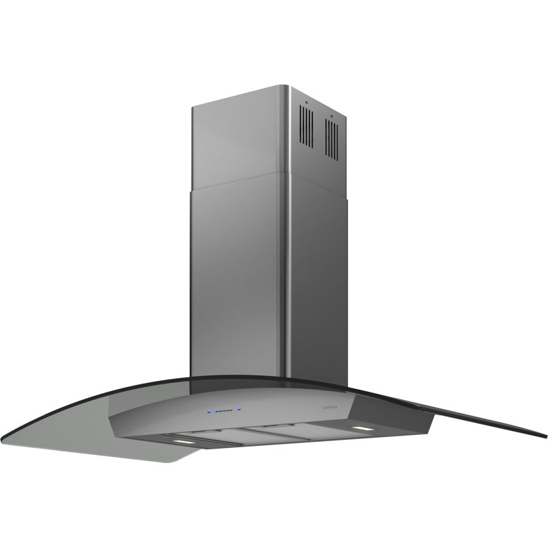 Zephyr Ravenna 36 in. 600 CFM Island Mount Range Hood with LED Lighting in Black Stainless Steel with Gray Glass Canopy