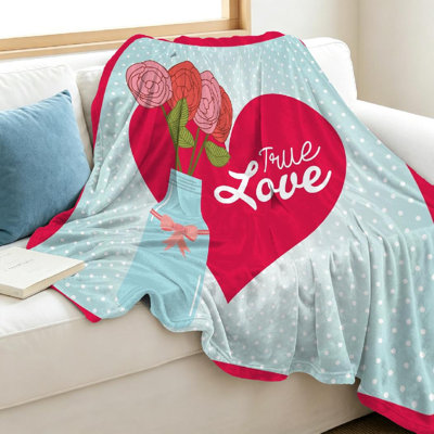 Jeté transparent en flanelle molletonnée ultra douce, imprimé carte recto Love