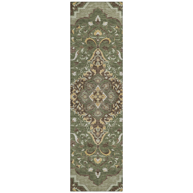Machine Washable Indoor/Outdoor Chantille ACN2715 Global Rug, 2'3" x 7'6" Runner, Olive