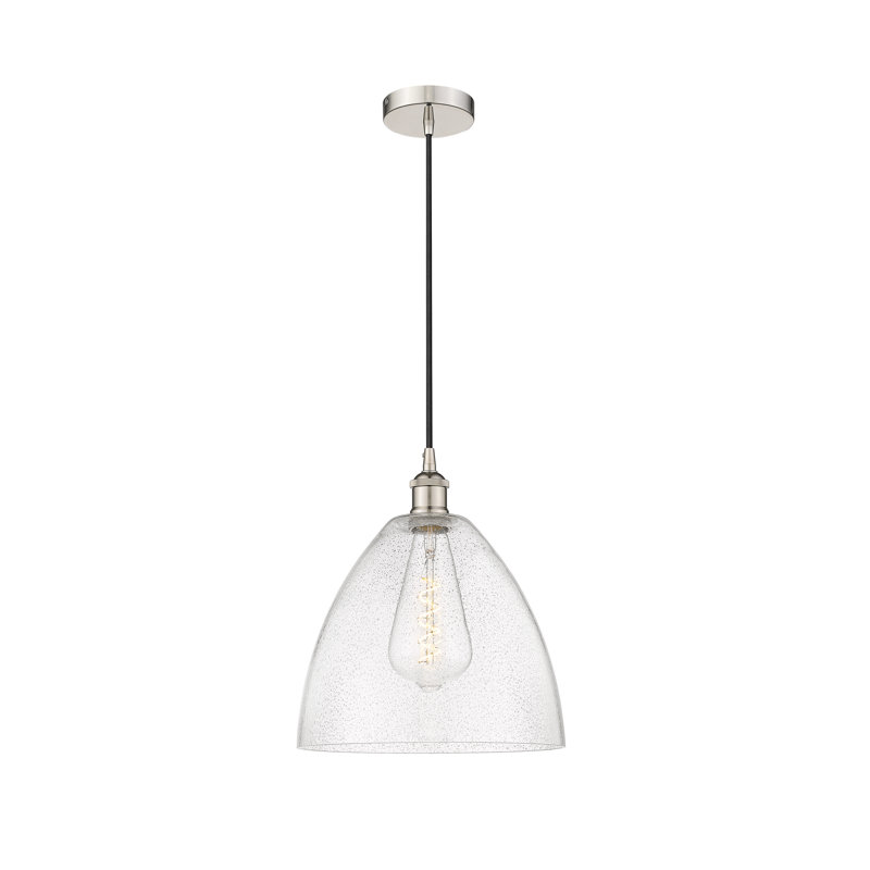 Luminaire suspendu en forme de dôme à 1 lumière Bluford, H 13,75 po x l 12 po x P 12 po, Nickel poli