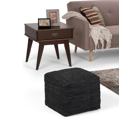 Fredrik 18"W Genuine Buffalo Leather Square Pouf