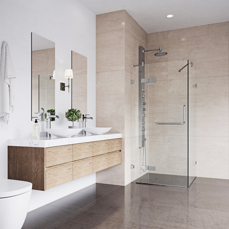 Monteray 30" W x 30" D x 73" H Hinged Frameless Shower Enclosure with 3/8  Clear Glass, Chrome