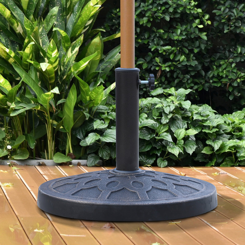 Base de parasol robuste de 26 lb avec un design décoratif séduisant pour terrasse, pelouse - poteau de 1,5 po et 1,89 po avec finition bronze de 18 po et motif élégant en résine et jardin