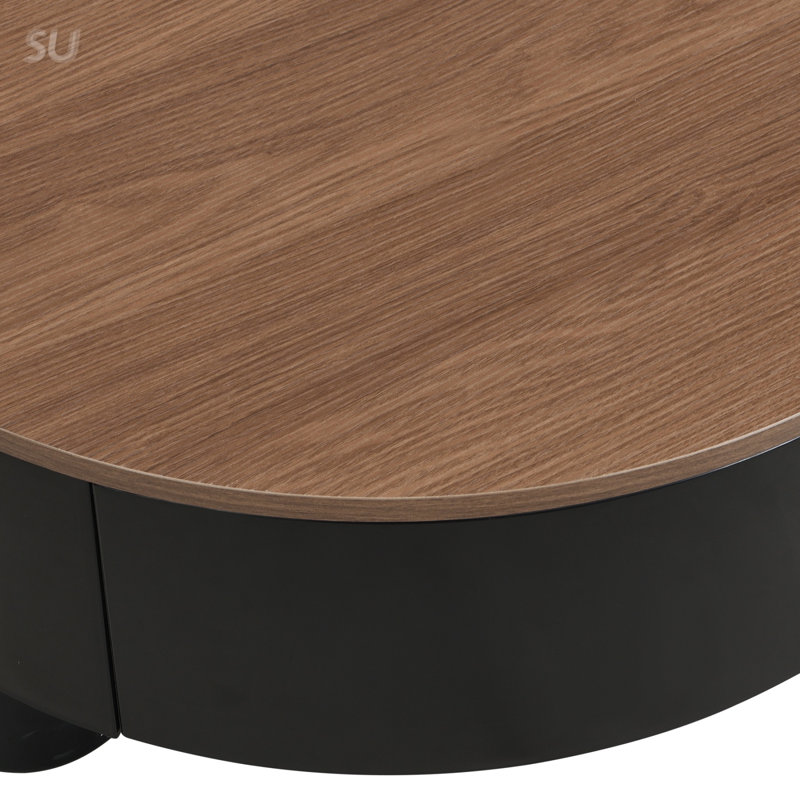 Round Nesting Coffee Table Set Of 2 With Storage Drawer, Space-Saving And Multi-Functional For Modern Living Rooms, Black