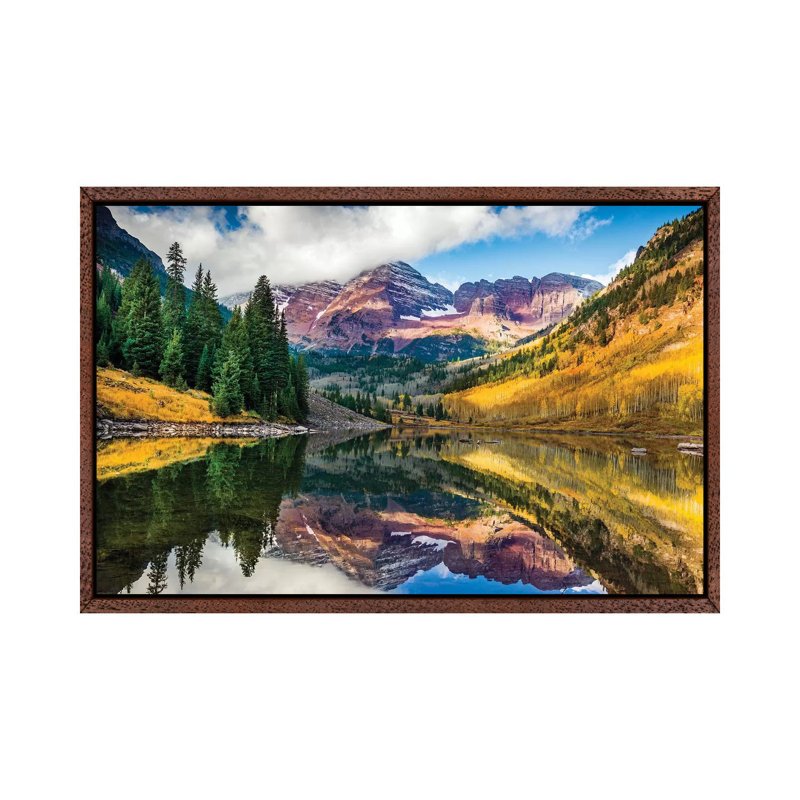 Maroon Bells, Colourado by Susanne Kremer - Print on Canvas, 66.04 cm H x 45.72 cm W, Classic Brown Wood Framed