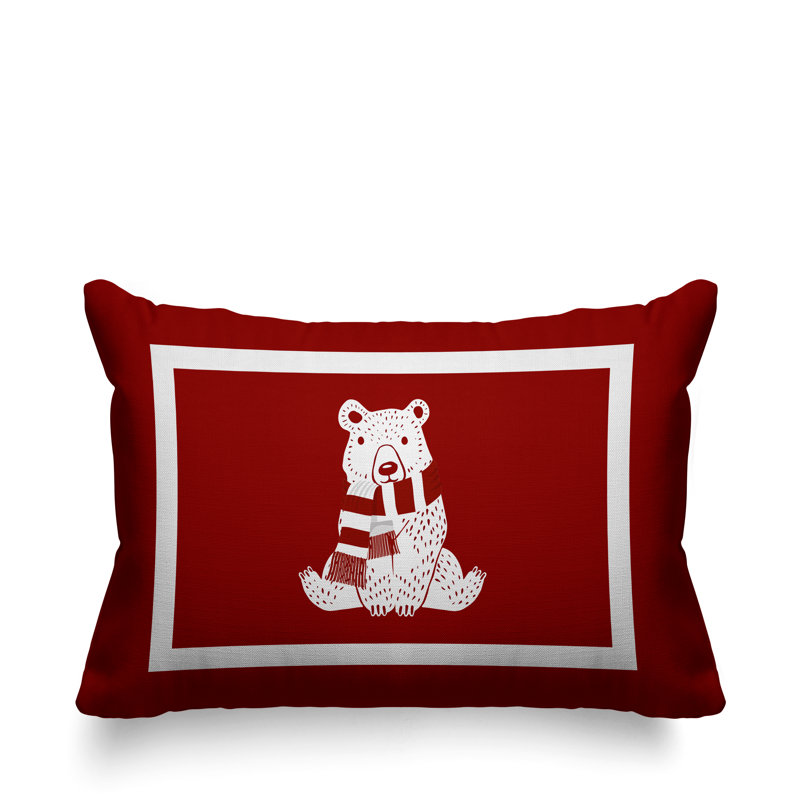 Coussin intérieur / extérieur Folk Christmas Bear, Rouge