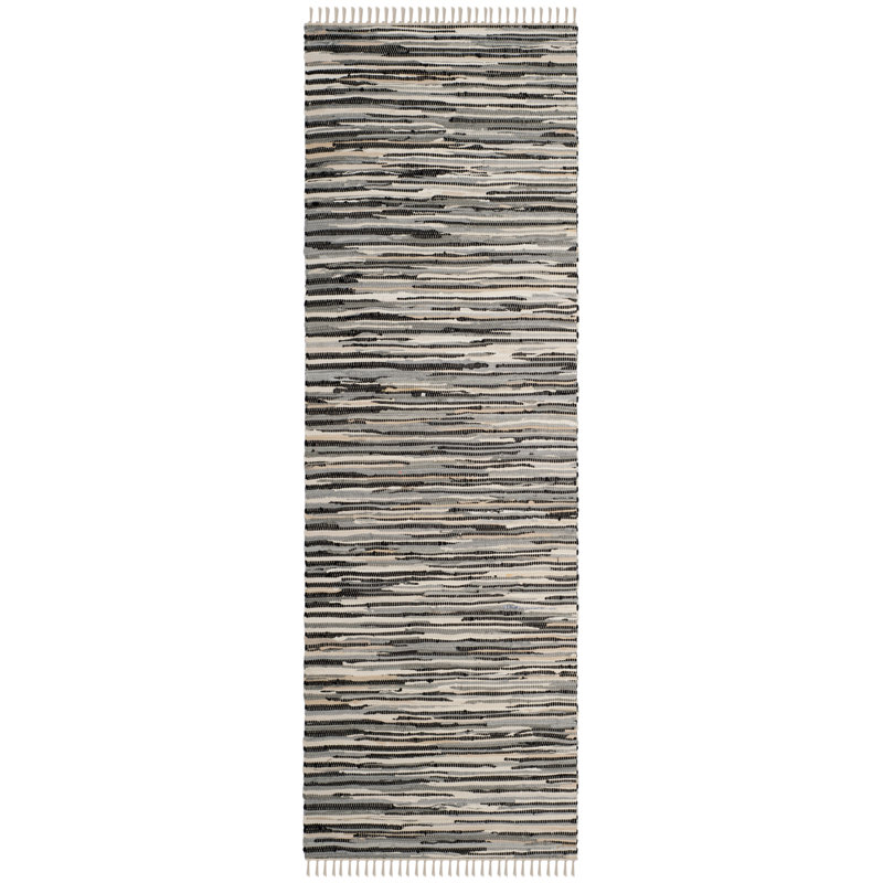 Fales Rag Rug Hand Woven Cotton Striped Rug, Runner 2'3" x 11'