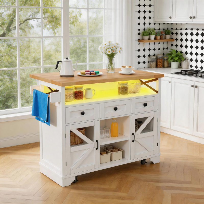121 cm W Kitchen Island with Wheels