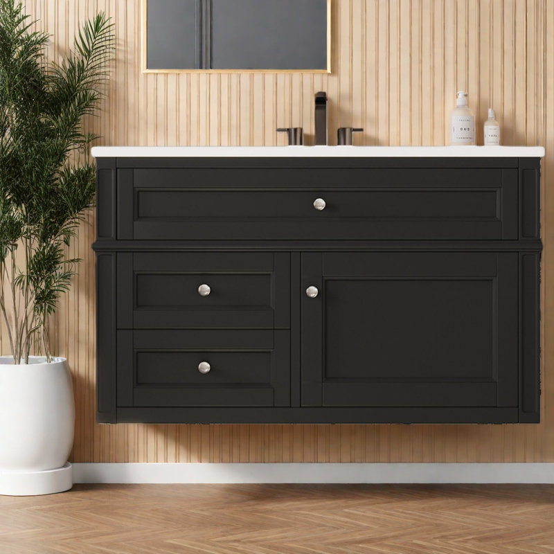 Dans un meuble-lavabo flottant en MDF (doit inclure le meuble-lavabo et le lavabo)