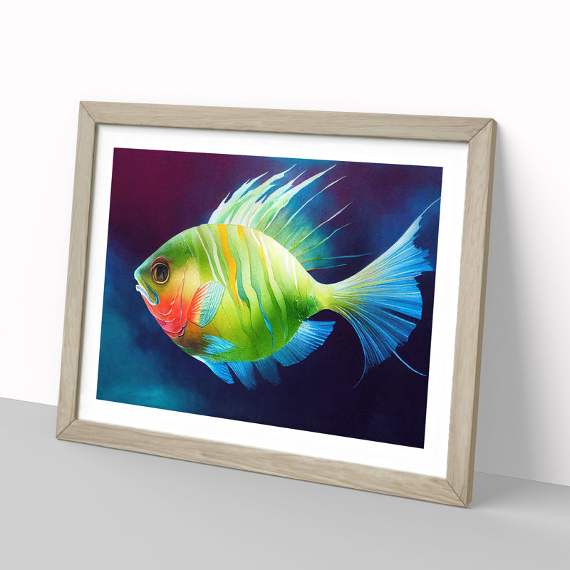 Watercolour Fish Vol.1 1 Piece Single Picture Frame Wall Art, 25cm H x 34cm W x 2cm D, Oak Framed