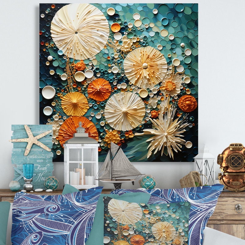 «Beach Tidepool Symphony Pointillism II», reproduction de plage sur métal, H 16 po x l 16 po x P 1 po