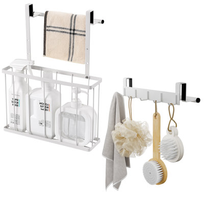 Organisateur de porte de meuble avec barre à serviettes et porte-serviettes avec crochets, blanc